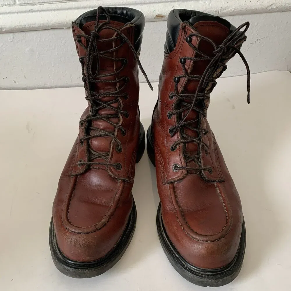 Red Wing Boots 402 SuperSole Mens 8.5 Lace Up 8” Soft Moc Toe Work Brown Leather